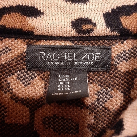 Rachel Zoe Women's Large Leopard Full Zip Knit Cardigan Sweater Coat Boho Tan - Picture 7 of 7